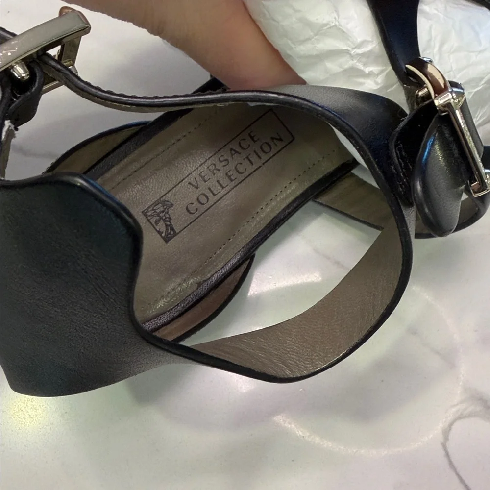 Versace Collection Black Leather Women's Sandals - Picture 8 of 13